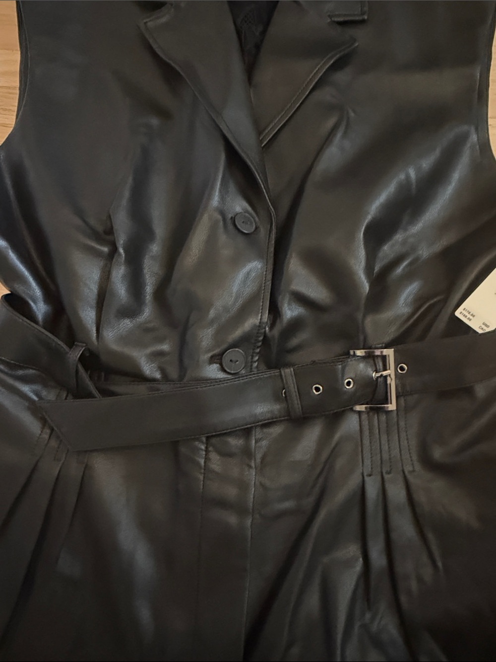 NWT Anthropologie Sleeveless Black Faux Leather Romper with Belt XL - Picture 5 of 10